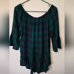 Westbound Green Plaid Top Size Medium
